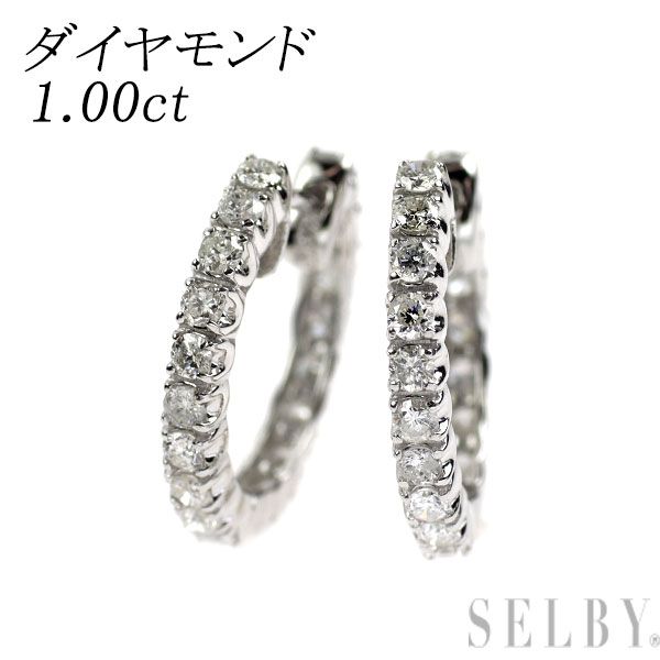 K14WG ダイヤモンド ピアス 1.00ct フープ
