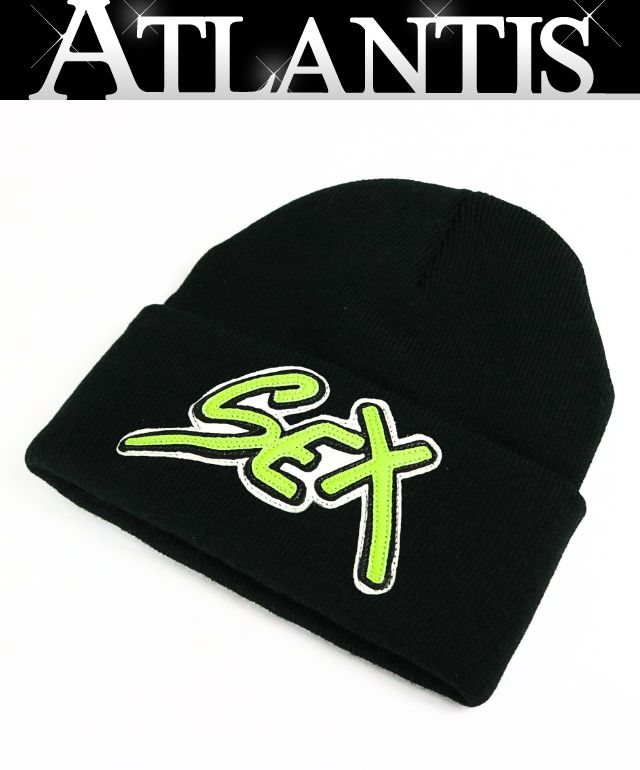 CHROME HEARTS 銀座店 クロムハーツ 未使用 MATTY BOY SEX RECORDS ビーニー ニット帽 メンズ SV925 黒/緑 103930