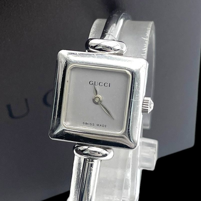 新品電池 稼働品 GUCCI グッチ 1900L バングルウォッチ レディース腕時計 クォーツ QZ 2針 SS シルバー ヴィンテージ 箱付き