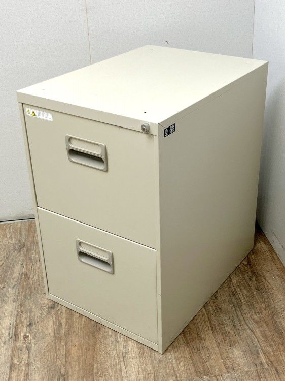 DSK 2段キャビネット ファイリングキャビネット B4サイズ 幅455×奥行620×高さ700mm スチール書庫 オフィス 棚 収納 書類 鍵付き 中古品