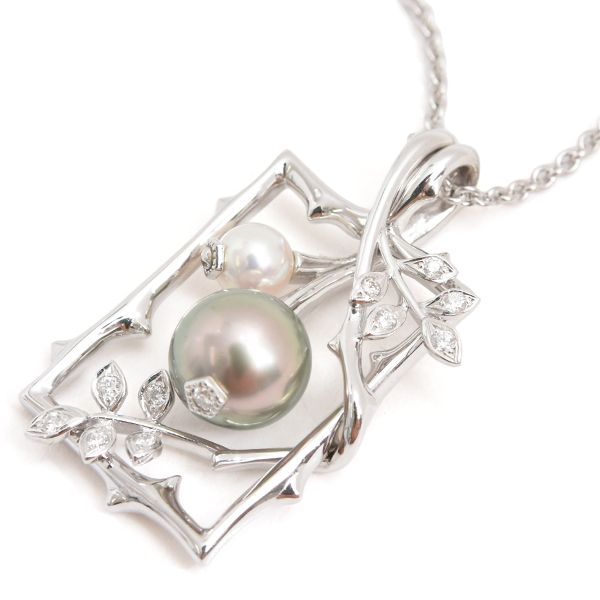 ミキモト ネックレス レディース リーフデザイン パール×ダイヤ ネックレス ホワイトゴールド MIKIMOTO K18WG 中古