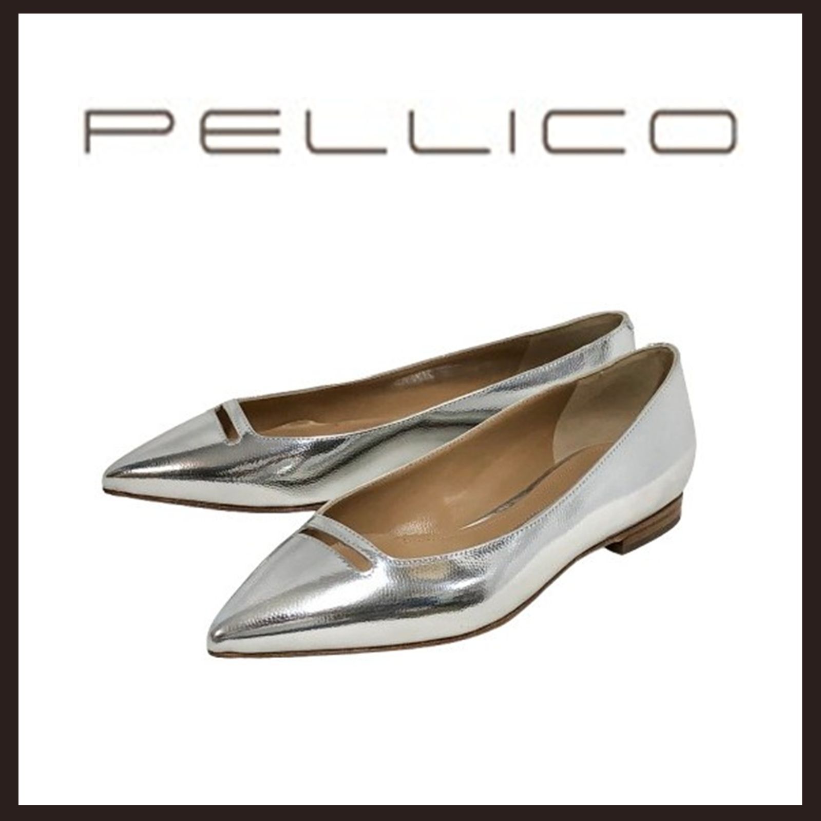 新品未使用　PELLICO(ペリーコ)　ANDREA アネッリ キャビア フラットパンプス　シルバー　27cm 22,200円