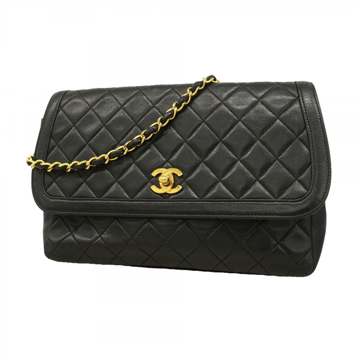 【6gd5311】シャネル ショルダーバッグ マトラッセ ラムスキン ブラック ゴールド金具【中古】レディース