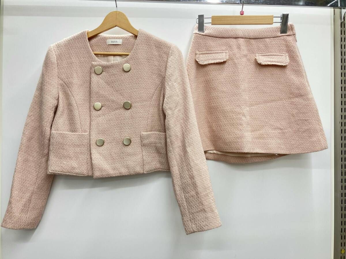 Darich ダーリッチ セットアップ ノーカラーツイードジャケット ゴールドボタン 112232013 サイズF/M ピンク 春