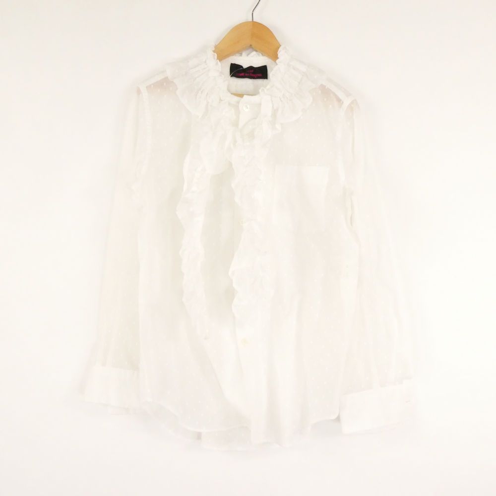 美品 tricot COMME des GARCONS トリココムデギャルソン TA-B201 Cotton Ruffle Dot Shirt シャツ M コットン 長袖 フリル ドット 2018SS レディース AN3759A95