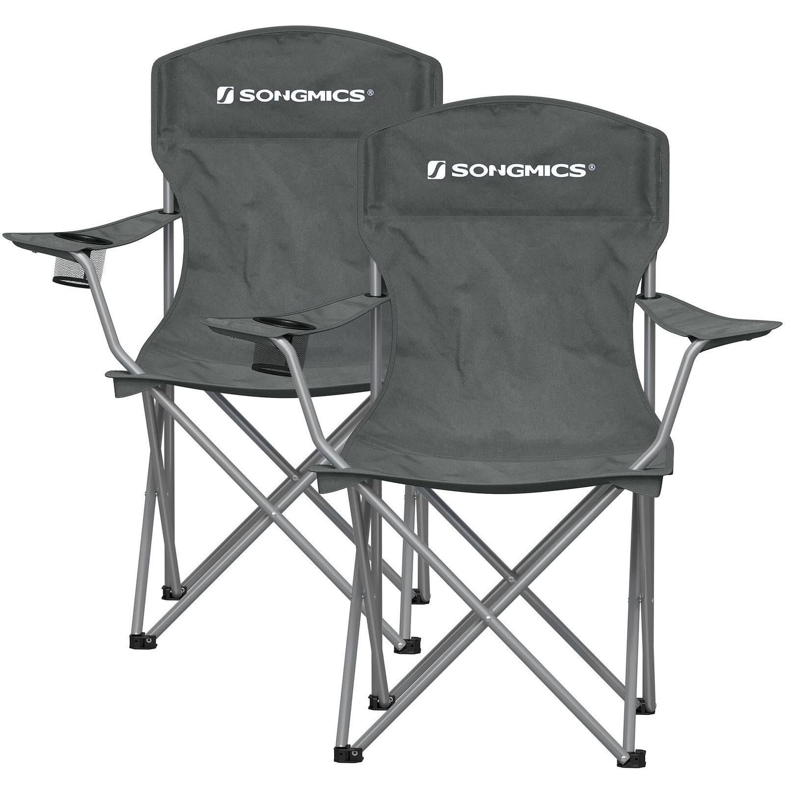 SONGMICS アウトドアチェア 2脚セット 耐荷重150kg ハイバック 軽量 コンパクト キャンプ椅子 折り畳み式 持ち運びやすい 収納ケース付 グレー 防水 アウトドア椅子 お釣り 運動会 グレー GCB008G01 4d47ffa6