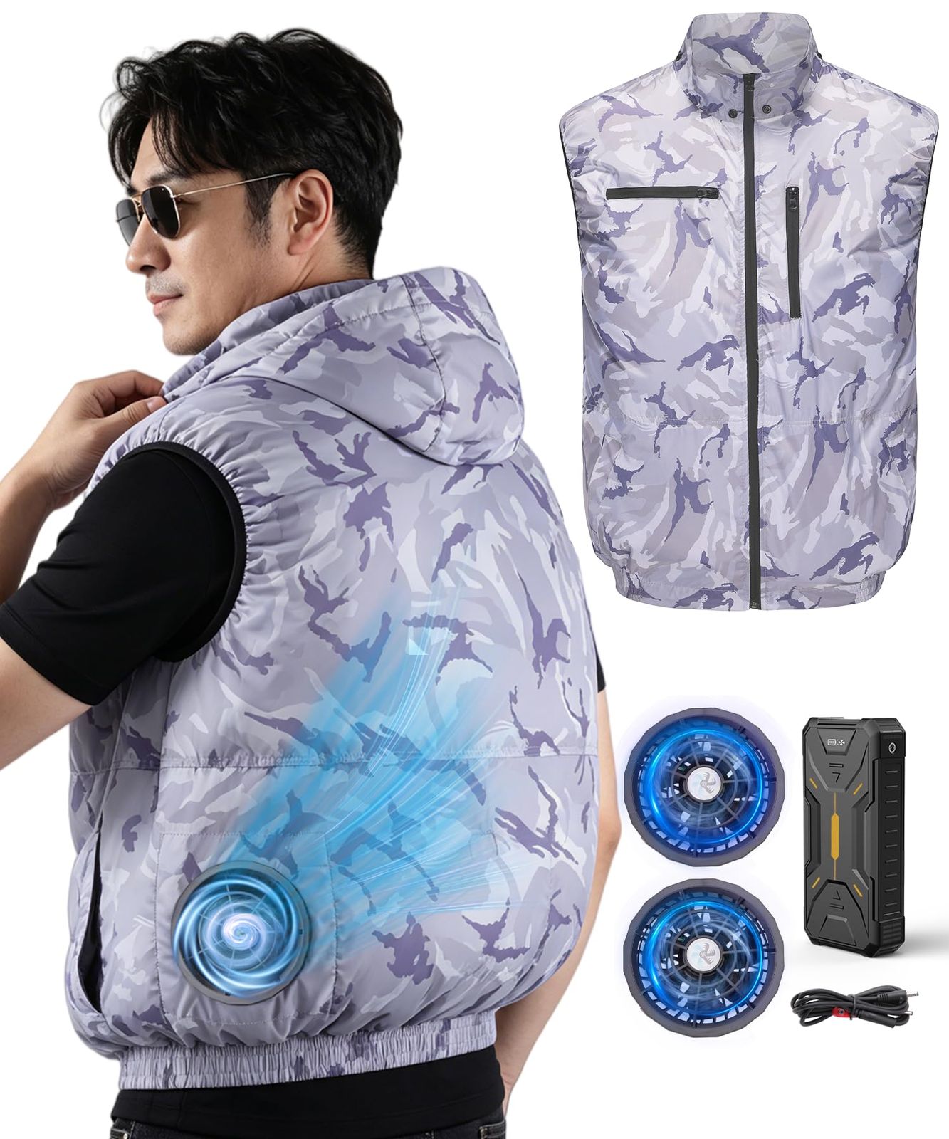 [XINMIRAI] 空調作業服 ファンバッテリーセット【2026ブラシレスファン DC26V超高出力】30000mAh大容量バッテリー ファン付きベスト 作業用 ジャケット 空調扇風服 4段階風量調節 UVカット 撥水加工 男女兼用 84f43d56
