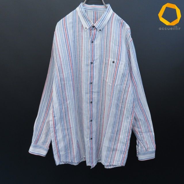 パパス PAPAS シャツ 長袖 ロゴボタン ストライプ リネン ボタンダウン メンズ [a1016156]