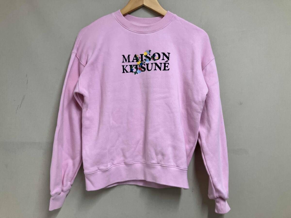 MAISON KITSUNE メゾン キツネ スウェット トレーナー 裏起毛 フラワー刺繍ロゴ LW00305KM0307 XSサイズ ピンク 秋冬