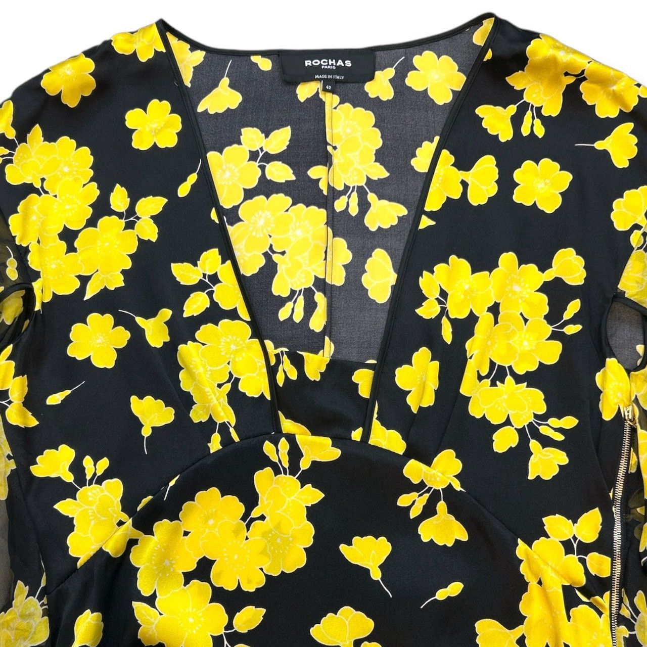 ROCHAS ロシャス フラワープリント シルクフリルブラウス シャツ 