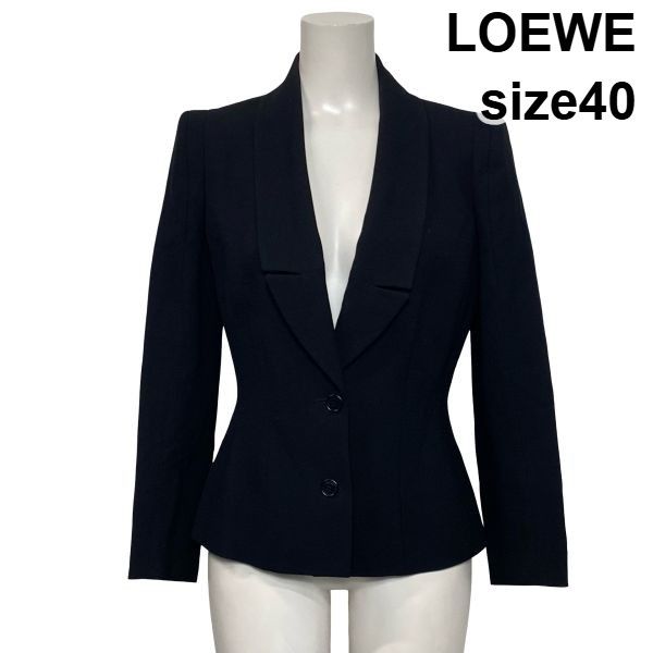 ●◆ ロエベ LOEWE テーラードジャケット ブレザー 長袖 シングルブレスト ペプラム調 黒 ブラック ウール混 40 L 11号 レディース S6I373