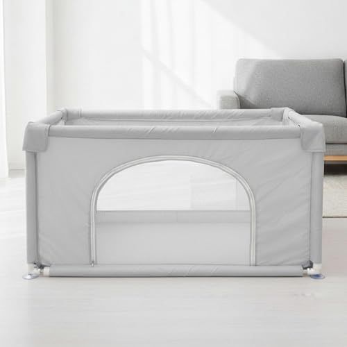 msベビーサークル Hugmuu コンパクト 120cm×70cm 長方形 小さめ メッシュ サークル 扉付き プレイヤード 自立式 ベビーゲート ベビー フェンス 滑り止め 洗濯可能 洗える 赤ちゃん 子供 (120cm?70cm)