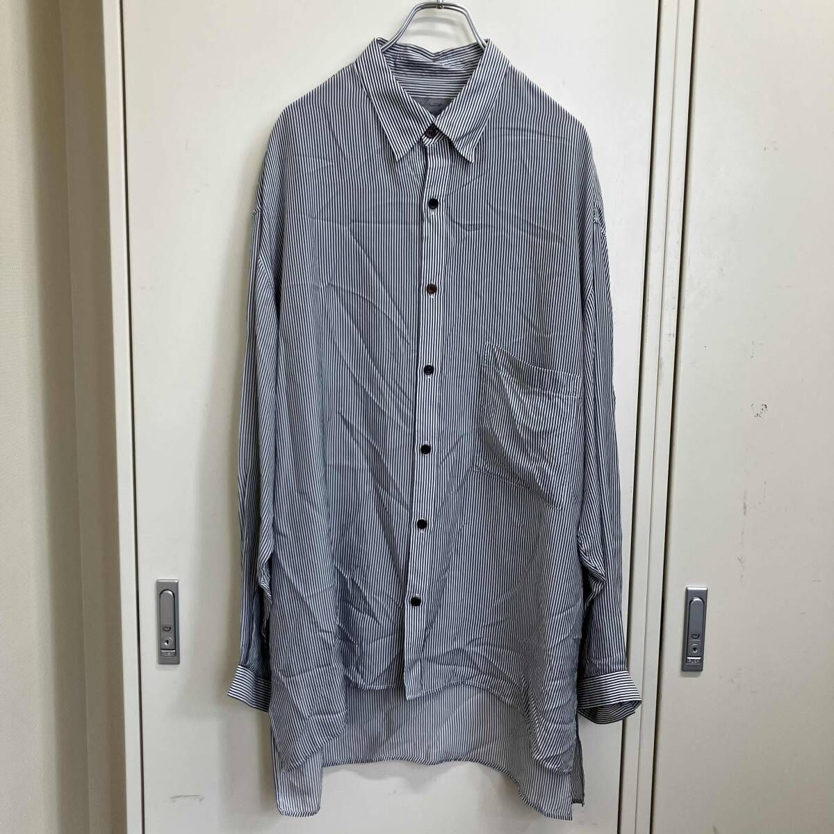 21aw YOHJI YAMAMOTO POUR HOMME long shirtキュプラストライプシャツ グレー HX-B29-220 ヨウジヤマモトプールオム 20,340円