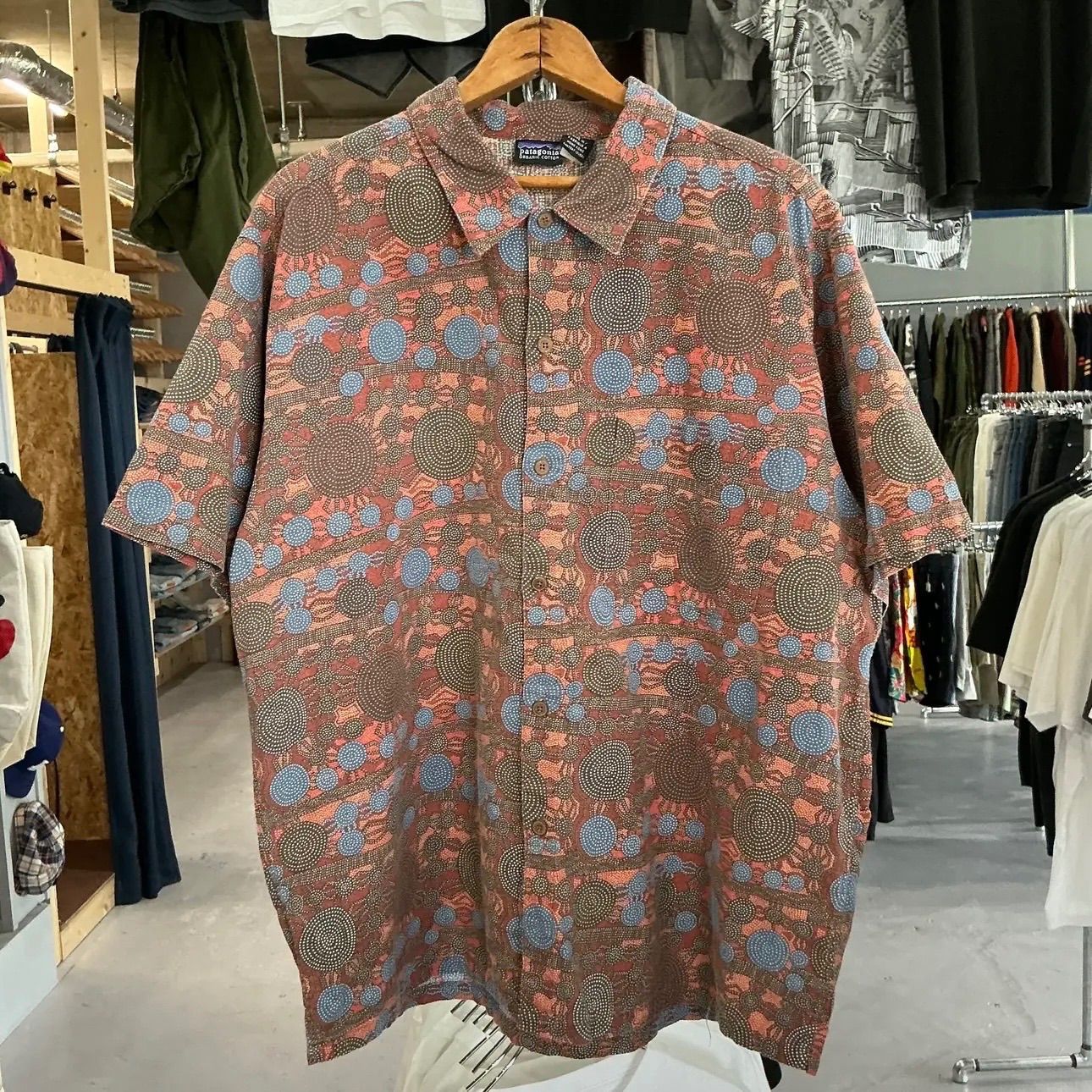 90s Patagonia Pointillism Pattern A/C Shirt パタゴニア 点描 総柄 半袖シャツ