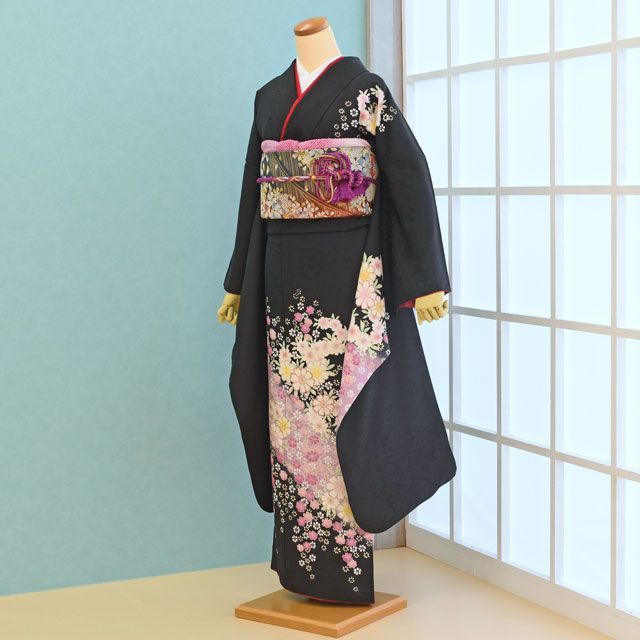 振袖セット　振袖　 黒　紫花　成人式　卒業式　085