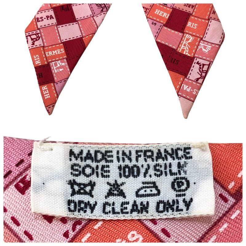 HERMES エルメス スカーフ ツイリー ボルデュック・チェック ピンク系