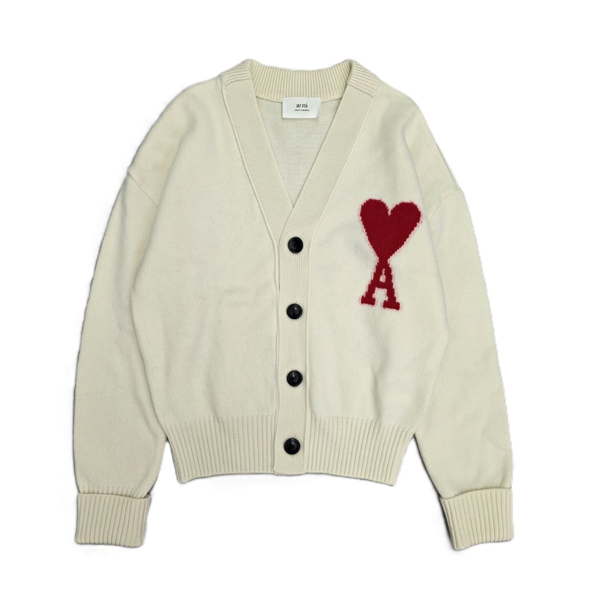ami alexandre mattiussi アミアレクサンドルマテュッシ アミ パリス Ami Paris アミパリ ロゴ メリノウールフェルトカーディガン カーディガン BFUKC002.018 メンズ S ウール ホワイト 中古