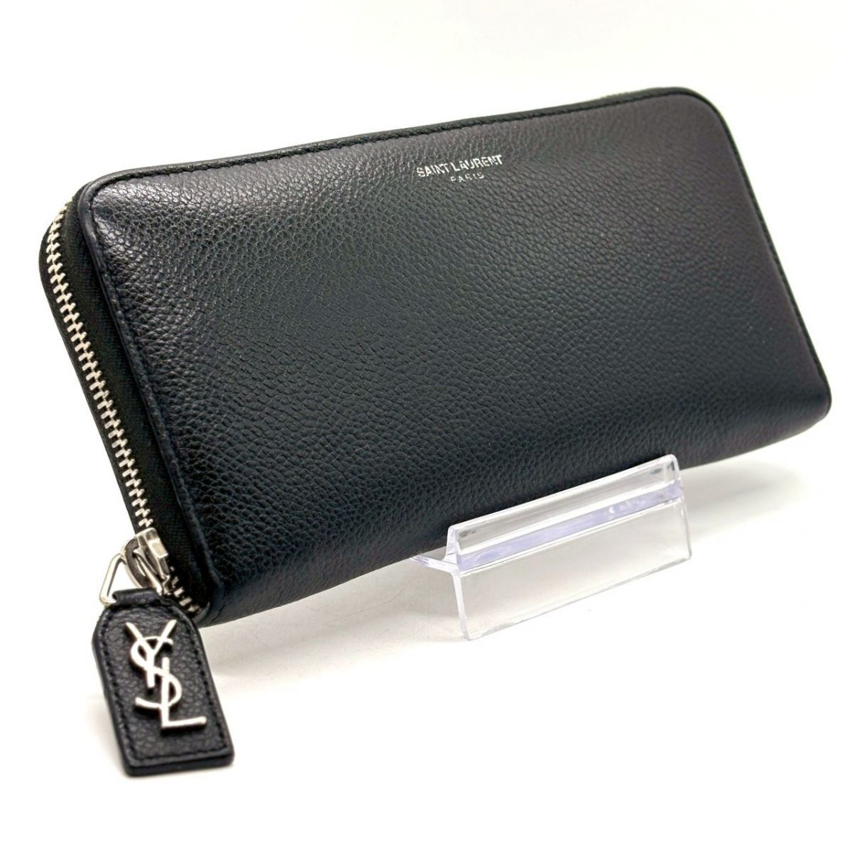 【凛とした余韻を纏う】 SAINT LAURENT　カサンドラ YSLロゴ キャビアスキン ラウンドファスナー 12カード 長財布　ブラック 13,485円