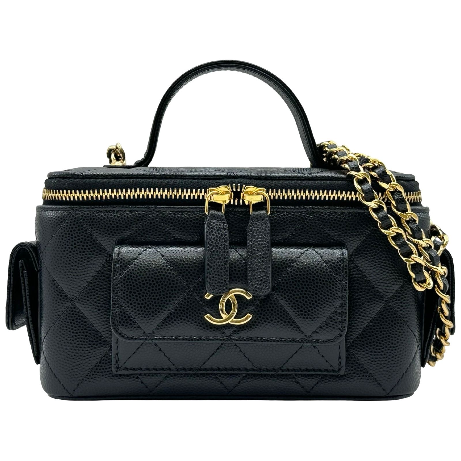 シャネル CHANEL マトラッセ トップハンドル2WAYバニティ AP3017 ブラック ゴールド金具 キャビアスキン レディース ショルダーバッグ