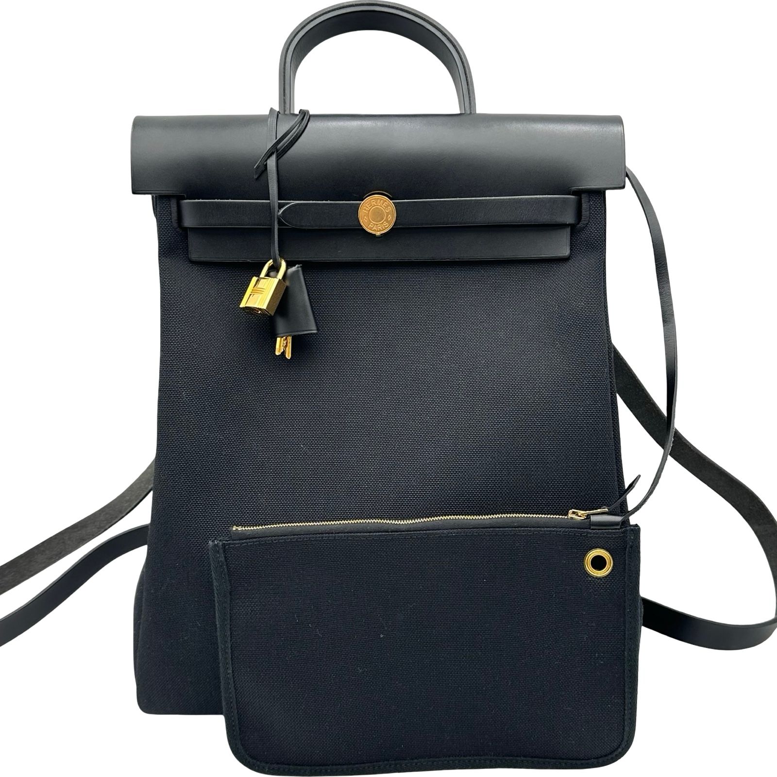 エルメス HERMES エールバッグジップアド Z刻印 ブラック ゴールド金具 トワル レディース リュック・デイパック
