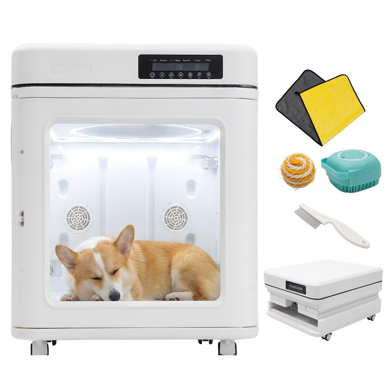 AEROVEL ペットドライルーム ドライボックス 折り畳み式 静音キャスター 楽々移動 100L 中型用 多頭飼い 犬猫兼用 乾燥機 箱型 ドライヤールーム ドライヤーハウス 温度調節16-45℃ 風量4段階 乾燥時間1〜120分設定 自動停止 花粉 除塵