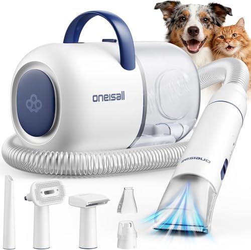 Oneisall 犬 バリカン 吸引式 ペットグルーミング掃除機 6 in 1 トリミングセット | 抜け毛を自動吸引/低騒音/ペット日常＆換毛期の被毛ケア/小型-大型犬/長毛猫対応t 195f9c85