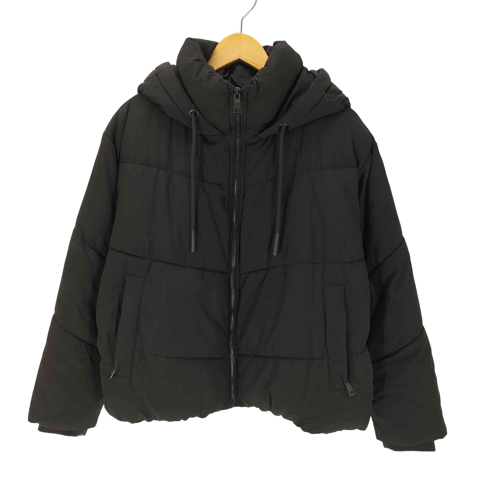 ZARA 中綿ジャケット L メンズ ブラック 防寒 アウター ドローコード 