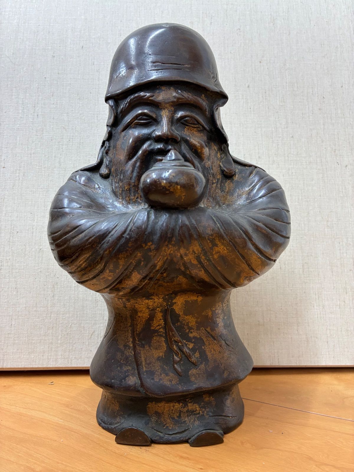 古銅 寿老人 像 金工 仏像 骨董 重厚3.92kg 高さ28cm