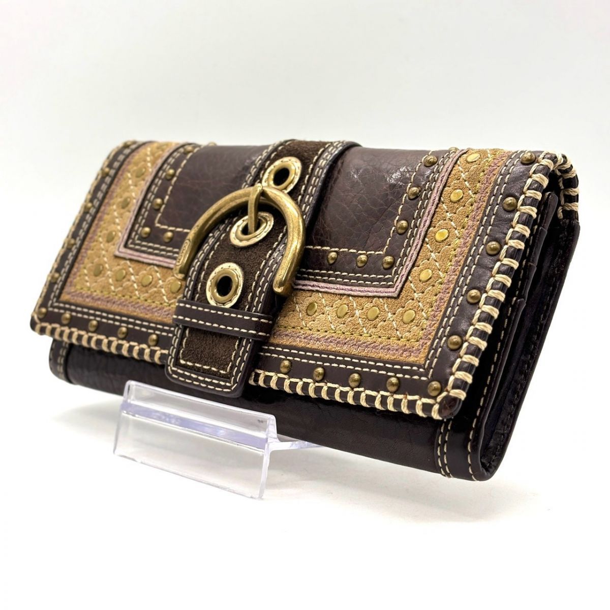 【00sの輝きを今再び】　COACH　ソーホー 長財布 スタッズ レザー スエード Y2K ヴィンテージ　ブラウン 8,386円