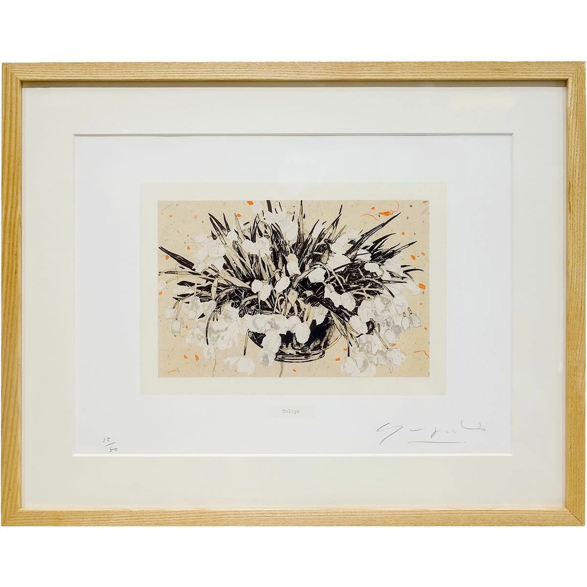 版画 山口真祐「Tulips」リトグラフ 額付き 真筆サイン入り 限定50部 花の絵 チューリップ 静物画 人気作家 おしゃれ 真作保証 YE617