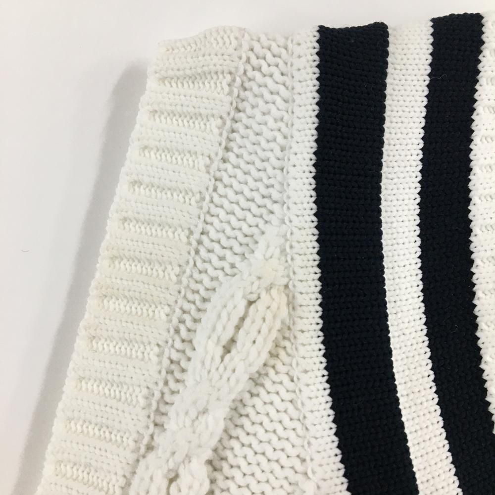 超美品】パーリーゲイツ ニットベスト 白×ネイビー ケーブル編み V