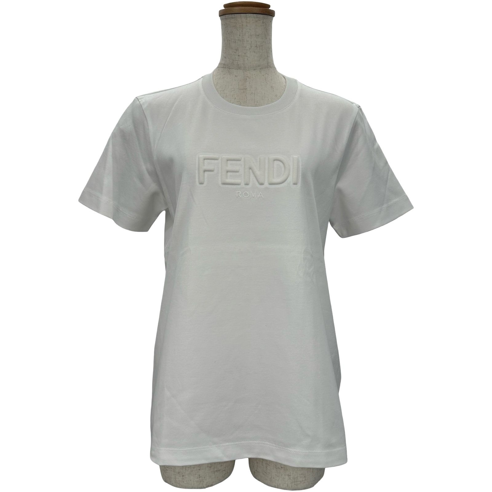 フェンディ FENDI エンボスロゴ半袖Tシャツ FS7254 ホワイト コットン レディース 半袖Ｔシャツ