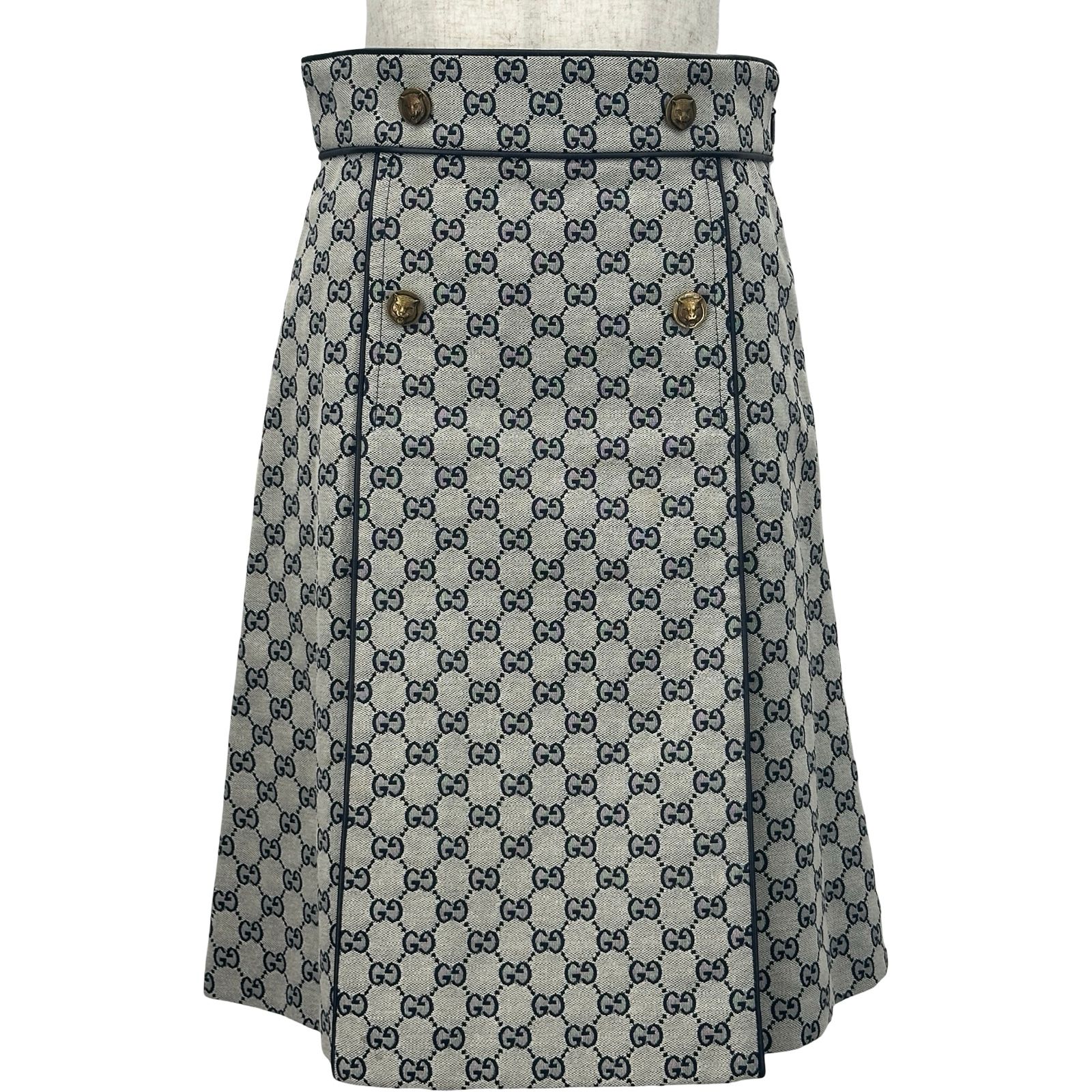 グッチ GUCCI GG総柄タイガーボタンスカート 523557 ベージュ コットン レディース スカート