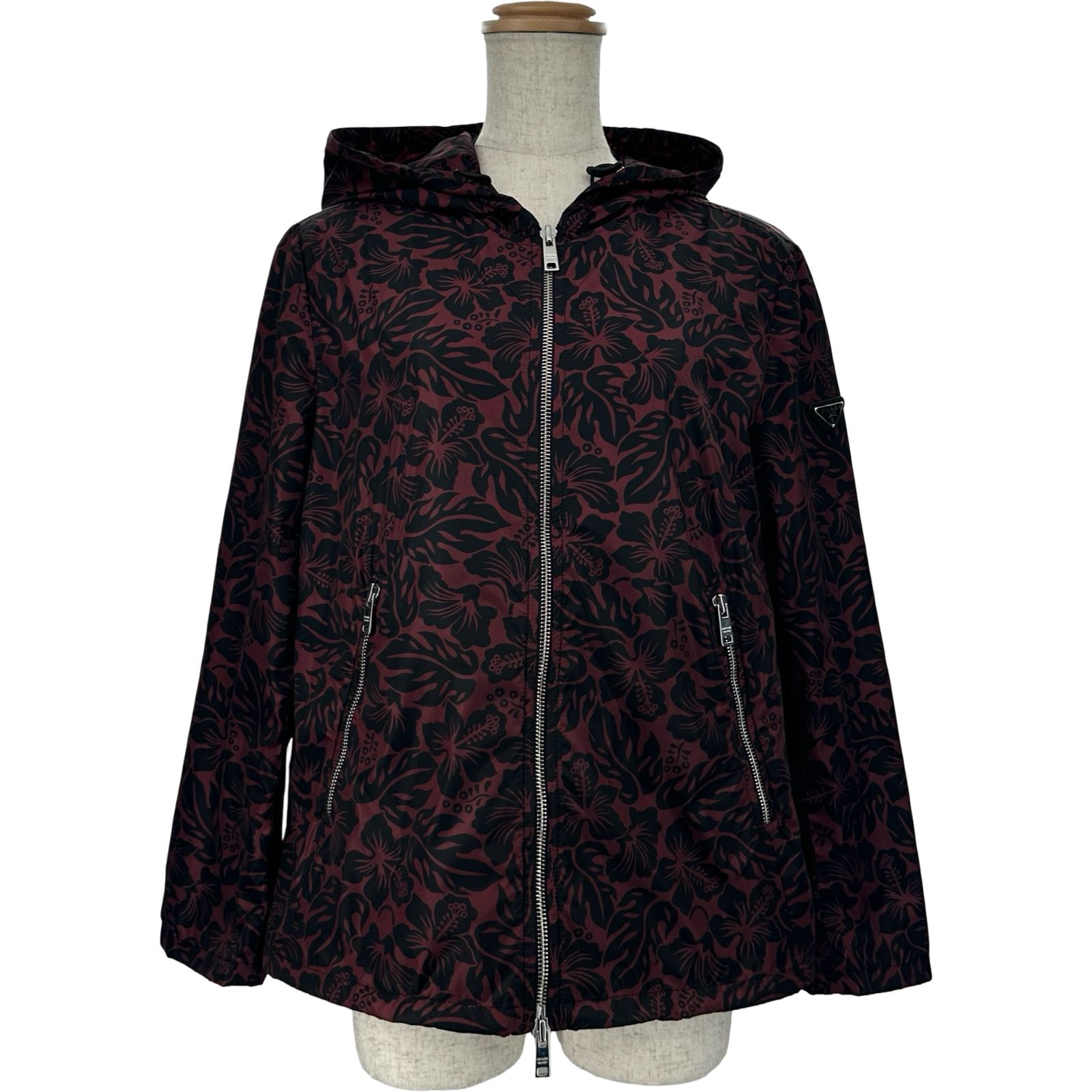 プラダ PRADA トライアングルロゴ花柄ナイロンジャケット 29Z597 レッド ナイロン レディース ナイロンジャケット