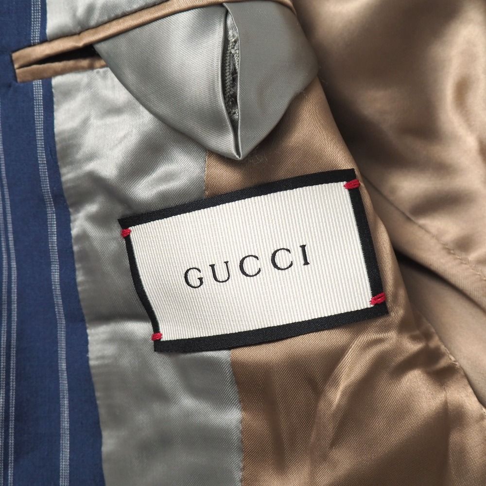 ■美品■GUCCI グッチ テーラードジャケット サイズ7-46R ストライプ ブレザー シングルジャケット 2B ブランド古着【中古】20260730/RB0297 □美品□GUCCI グッチ テーラードジャケット サイズ7-46R ストライプ