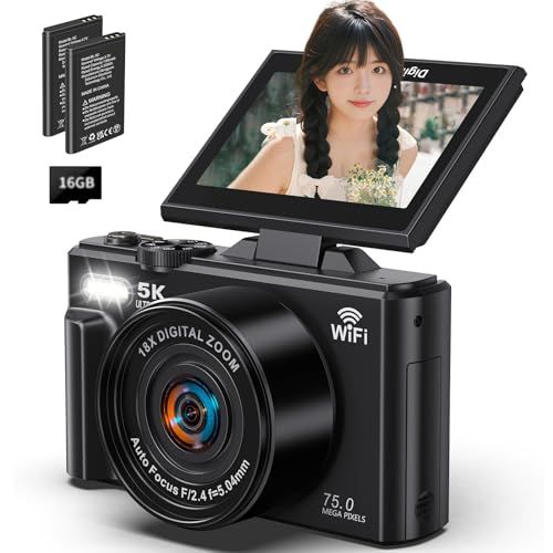 Beho デジカメ 7500万画素 5K録画 デジタルカメラ スマホに送れる Wi-Fi機能 180度回転可能ディスプレイ 3.0インチ大画面 18倍デジタルズーム オートフォーカス 連続撮影 自撮り 32GBマイクロSDカード付き 学生 初心者 修学旅行ｍａ