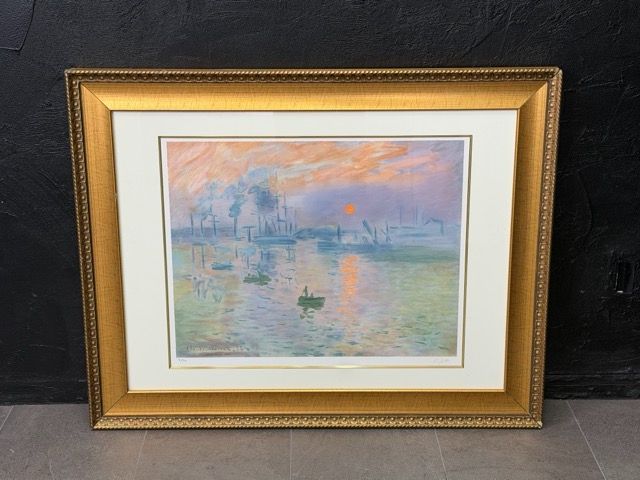 クロード・モネ 印象 日の出 リトグラフ 318/350 【中古】Claude Monet 風景画 アート インテリア 額サイズ95x75.5cm/303950