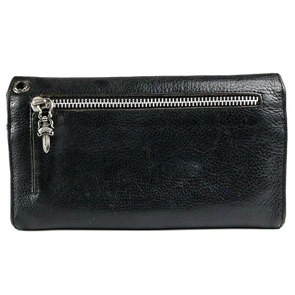 CHROME HEARTS 新宿店 クロムハーツ 未使用 ウェーブ ウォレット クロスボタン 三つ折り財布 メンズ レザー SV925 黒 30858 CHROME HEARTS 銀座店 クロムハーツ ウェーブ ウォレット クロスボタン