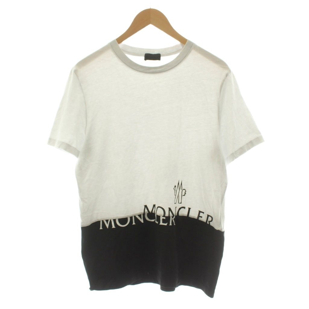 モンクレール MONCLER MAGLIA T-SHIRT Tシャツ カットソー 半袖 バイカラー ロゴ S ライトグレー 黒 ブラック G20918C00018 829H8 /KU ■GY62