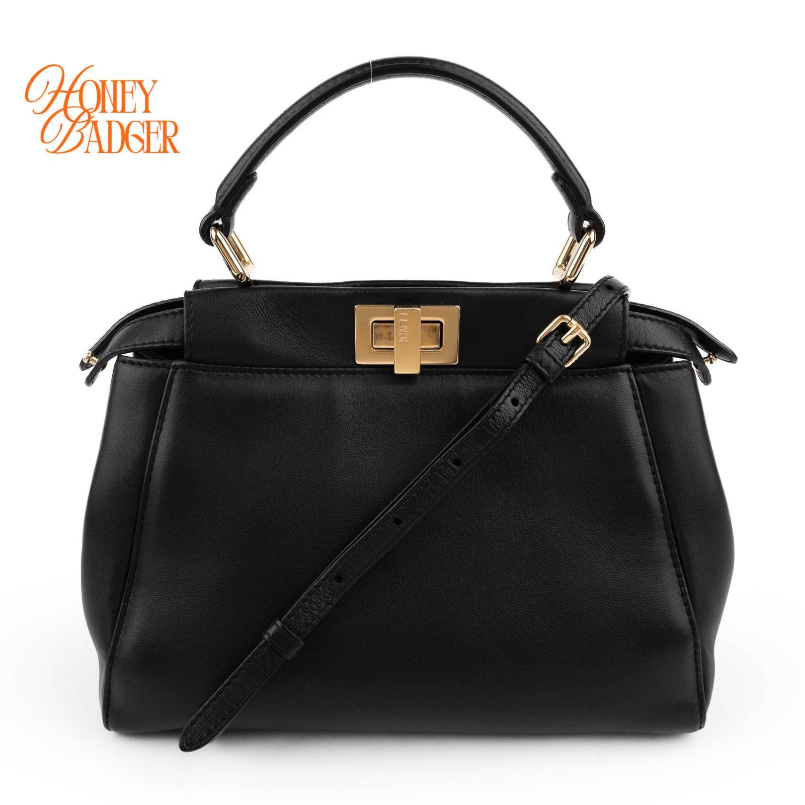 【フェンディ象徴アイコン・2WAY】FENDI ピーカブー アイコニック ミニ レザー 定番ブラック ツイストロック