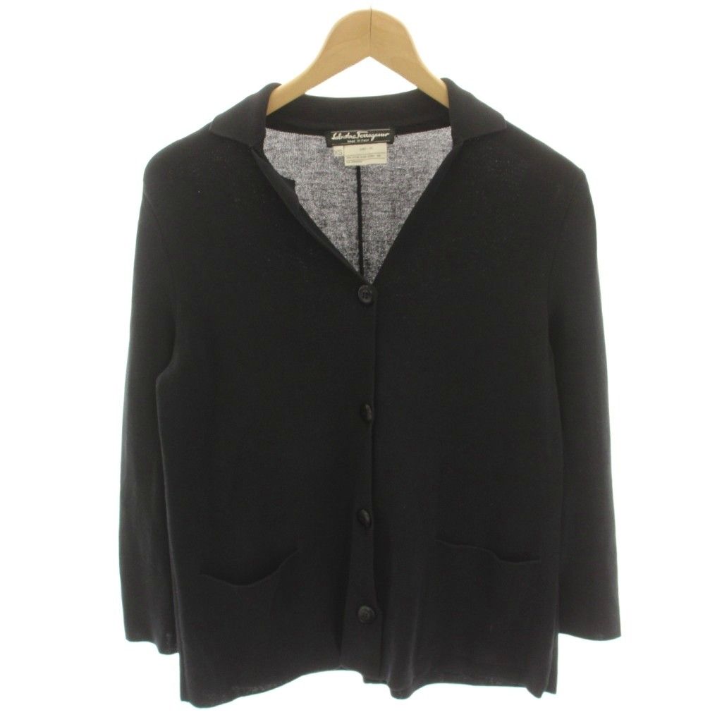 サルヴァトーレフェラガモ Salvatore Ferragamo ニットカーディガン 薄手 八分袖 XS 紺 ネイビー 5461-01 /HN ■GY62