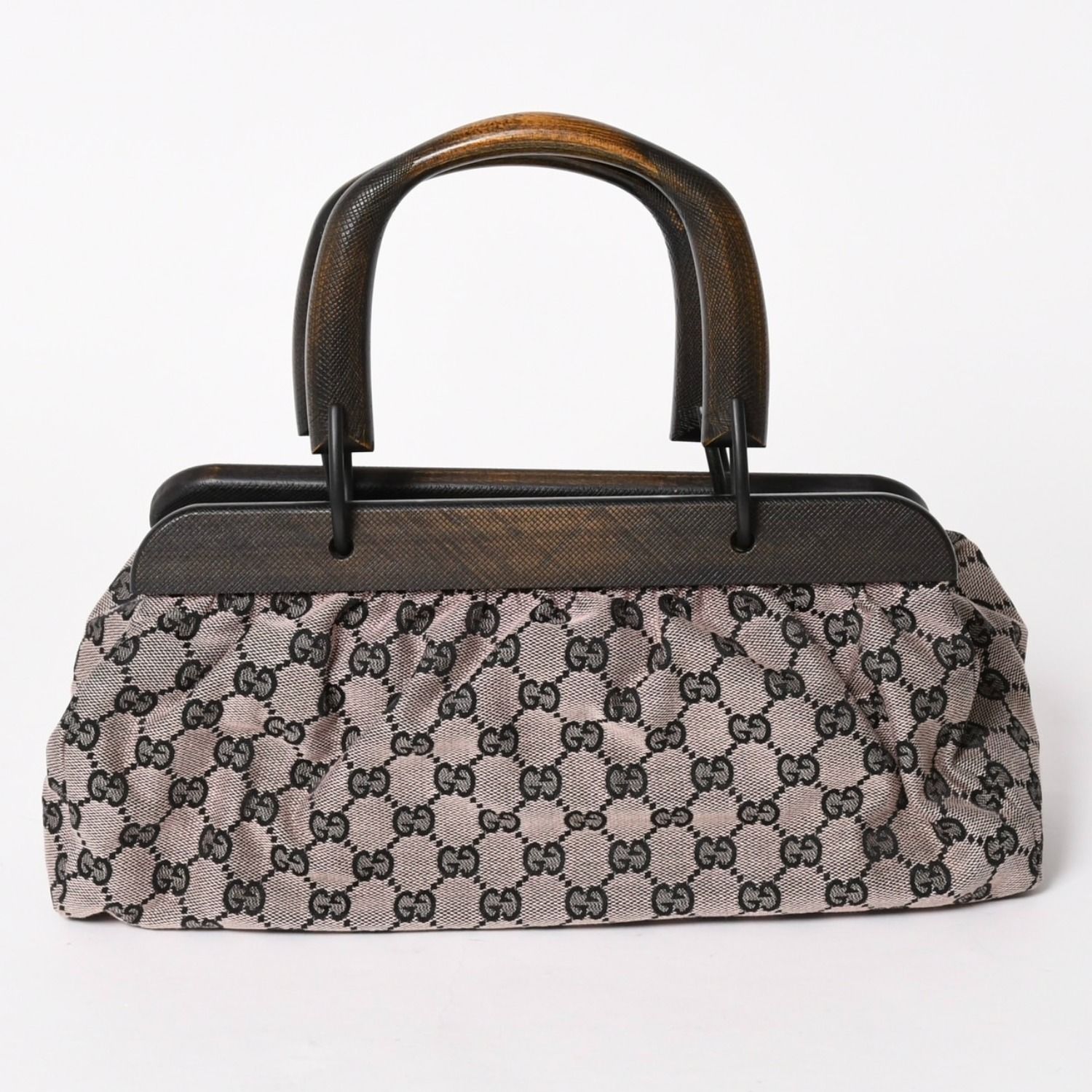 極美品 GUCCI グッチ ハンドバッグ ウッドハンドル 112688 GGキャンバス ブラック金具 ピンク ブラウン 中古 4a005904 60,500円