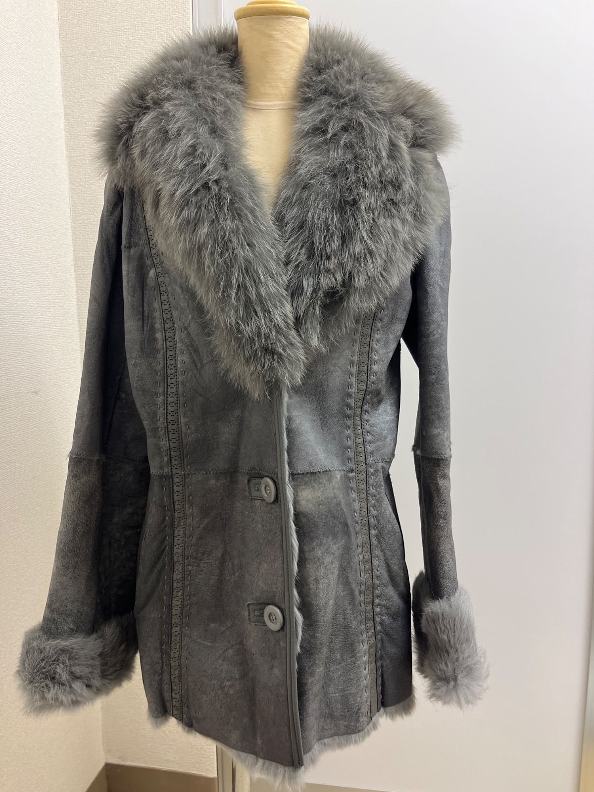 SGL4079▽ラビットファー×フォックスファー*本毛皮*ショールカラー 