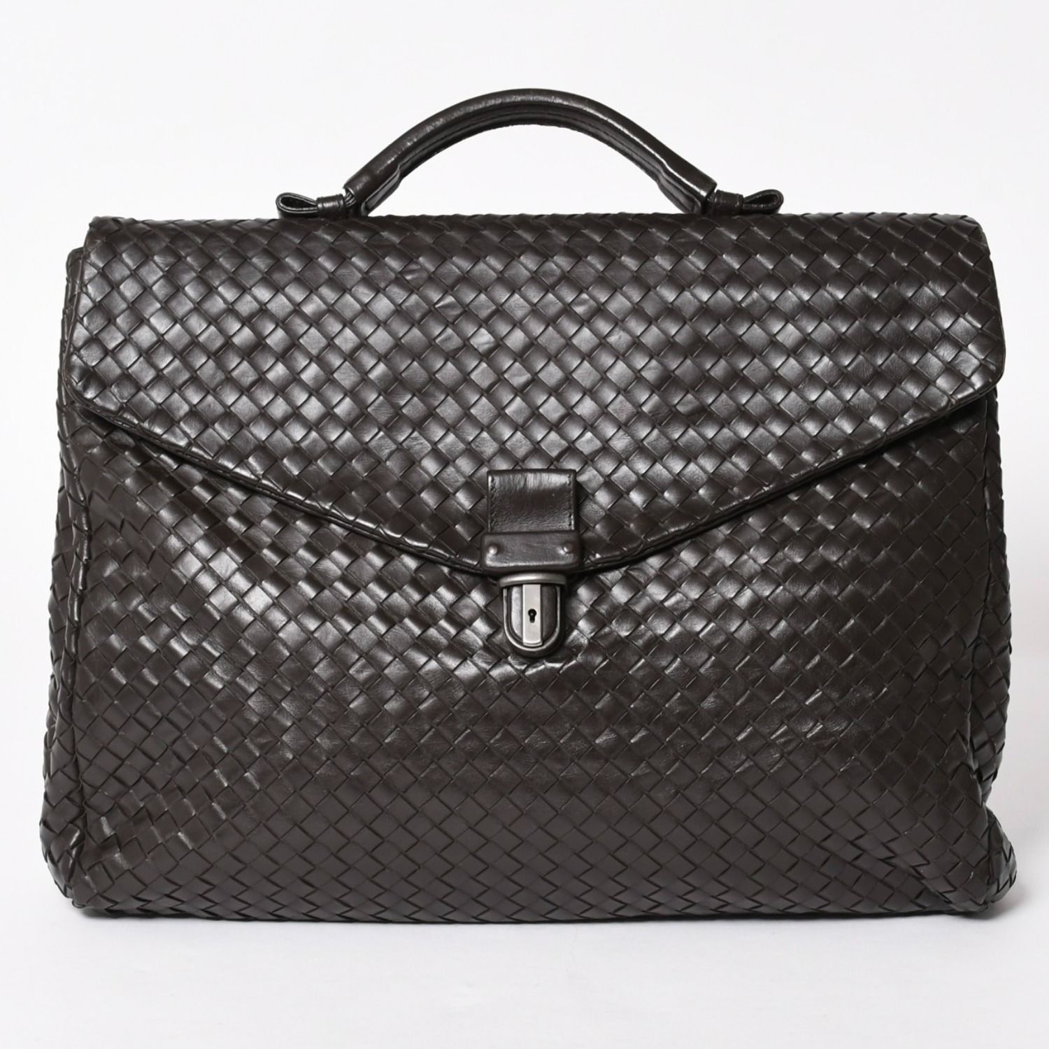 BOTTEGA VENETA ボッテガヴェネタ イントレチャート ブリーフケース ビジネスバッグ ブラウン レザー 美品 中古 4a005821