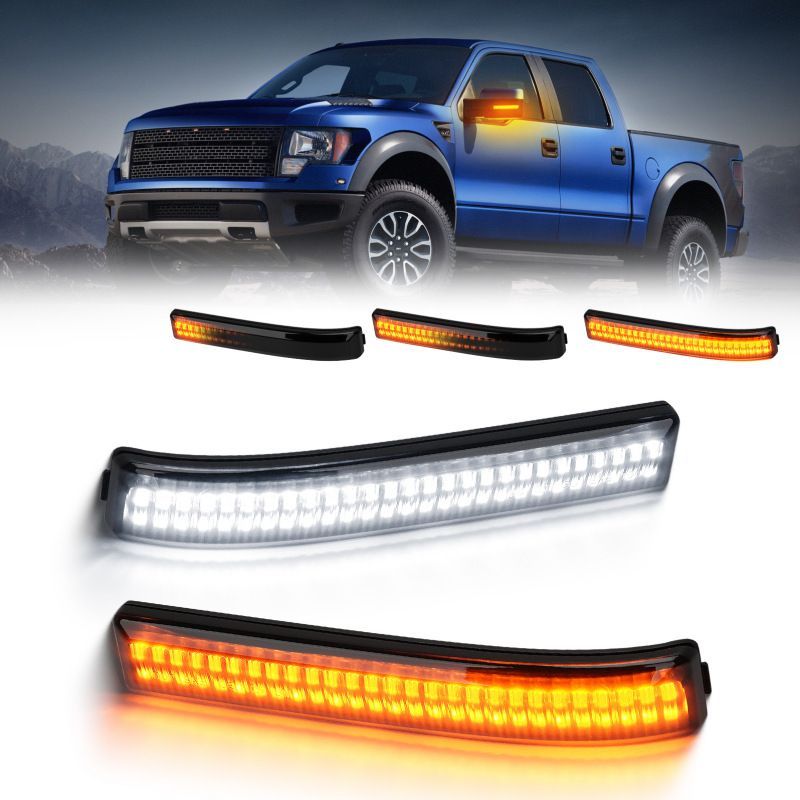送料無料 Ford F150 2009-2014年対応 ドアミラーウインカーランプ 左右セット スモークレンズ ABS製 無加工取付 外装アクセントパーツ