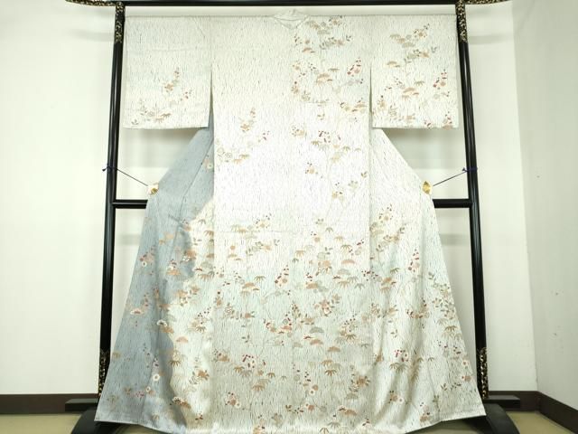平和屋着物●訪問着　駒刺繍　杢目絞り　吉祥花文　正絹　逸品　DABI6396ps