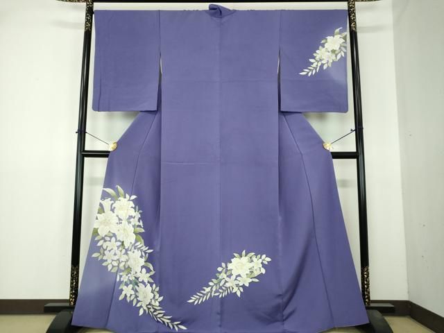 平和屋着物●訪問着　刺繍　手描き　百合　草花文　金彩　正絹　逸品　DABI6398ps