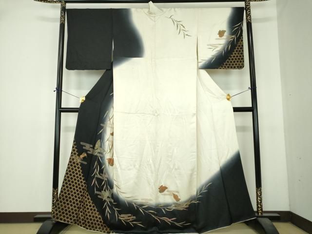 平和屋着物●訪問着　枝垂れ柳　舞蝶文　暈し染め　金彩　正絹　逸品　DABI6401ps