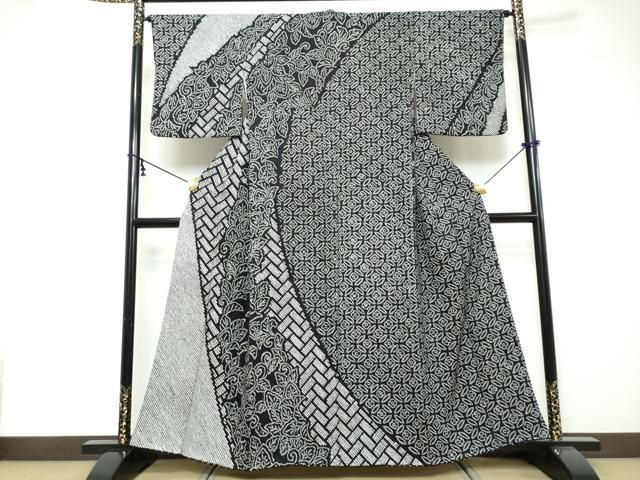 平和屋着物●訪問着　総絞り　吉祥草花文　黒地　正絹　逸品　DABI9115ud