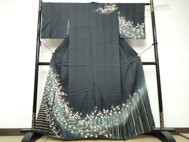 平和屋着物●訪問着　草葉文　暈し染め　金彩　正絹　逸品　DABI9246ud